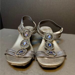 Bandolino Metallic Sandals with Blue Gem Accents
